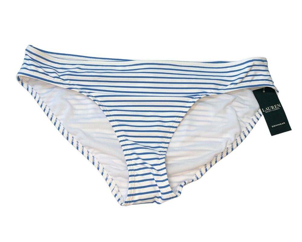 Ralph Lauren Bengal Stripe Hipster Bikini Swim Bottoms Blue White Size 14 NWT